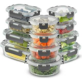 JoyJolt 24pc riflede glasopbevaringscontainere med låg. 12 lufttæt fryser sikker madopbevaring containere pantry køkken opbevaring containere gla