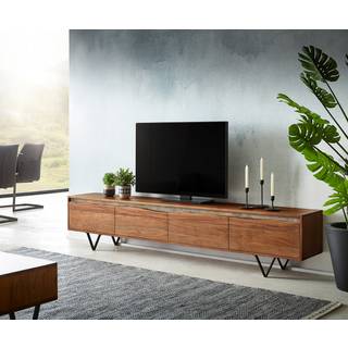 Lowboard Stonegrace 220 cm Akazie Braun Baumkante 4 Türen V-Fuß Schwarz - Braun, Schwarz