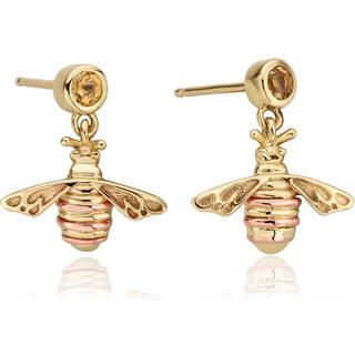 Nature's Wonder 9ct Solid Gold Honey Bee Drop Earrings with Citrine