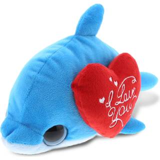 Dollibu Jeg elsker dig Valentine Plush Big Eye Blue Dolphin - S?dt udstoppet dyr med Red Heart and Name Personalization Gift til Valentines Day F