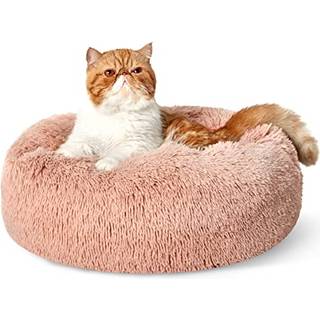 Bedsure beroligende kattesenge til indendrs katte - lille katteseng Vaskbar 20 tommer Anti-Slip rund, fluffy plys imiteret kledyrsseng Passer t