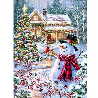 Springbok - Cottage in the Snow - 1000 Piece Jigsaw Puzzle - Holiday Winter Scene med Snowman og Cardinals