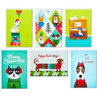 Hallmark Boxed Christmas Cards Sortment Holiday Cats and Dogs (6 design 24 kort med konvolutter)
