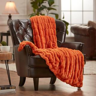 Chanasya Premium Ruched Faux pels kast t?ppe - luksuri?s bl?d reversibel mink -t?ppe - 50 """" x 65 - Orange