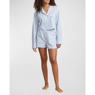 Lauren Ralph Lauren Lauren Ralph Lauren Blue Shirting Striped Crop 100% Cotton pyjama set