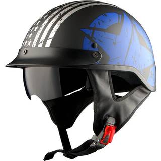 1Storm Motorcykel Halv Face Hjelm Knallerter Scooter Pilot med udtrkkeligt indre rget visir Bl Flag