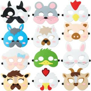 Blue Panda 12 Pack Felt Farm Animal Masks For Kids Jungle Safari Party Favours for Birthday (7x7.2 in)