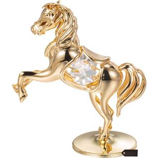 Matashi 24k Goldplated Elegant Horse p? en piedestal lavet med ?gte krystaller Home Decorative Ornament