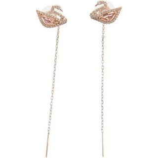 Swarovski bl?ndende svanesamling Kvinder gennemboret ?reringe Swan Motif Pink og White Crystals med rosegoldtonepladet stolpe og aftagelige k?der