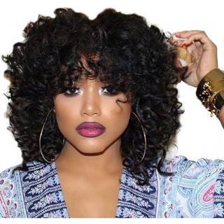 Korte kr?llede parykker til sorte kvinder afro store kr?llede sorte parykker med smell fluffy naturlige udseende syntetiske parykker til afroamer