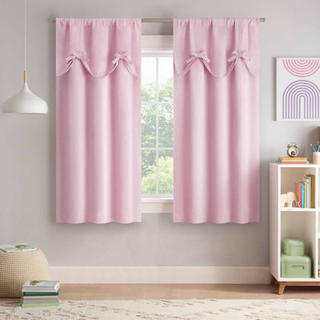 Eclipse Kids Blackout Curtain Kids Curtain med Bow Tie Up Valance 63 i x 40 i Thermaback 100% Blackout Gardin med stångfickhuvud gardin för barnr