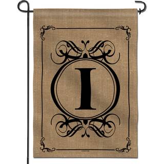 Anley Classic Monogram Letter I Garden Flag Dobbeltsidet familie efternavn Initial Yard Flags - Personaliseret velkomsthjemindretning - Vejrbesky