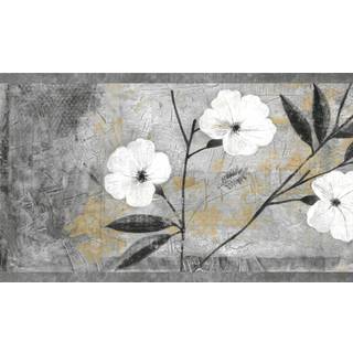 Dundee Deco BD6054 Peel and Stick Wallpaper Border - Floral White Grey Brun Black Abstract Flowers Wall Border Retro Design 15 ft x 7 in (4,57 m