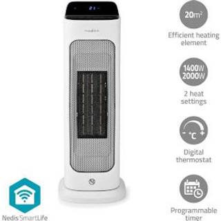 NEDIS SmartLife Keramisk PTC Varmeblæser | Wi-Fi | 2000 W | 2 Varmeindstillinger | Svingning | Display | 10 - 49 °C | Android™ / IOS | Hvid