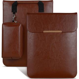 Macbook 13-14" Læder Sleeve til MacBook m. Lille Taske (33 x 25 cm) - Mørkebrun