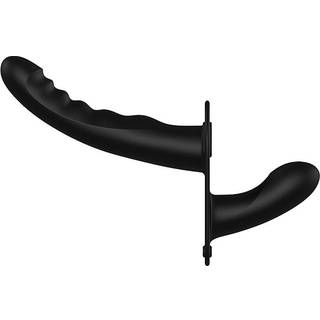 Ouch! Dual Vibrating Rechargeable 10 Speed Silicone Ribbed Strap-On Adjustable Black
