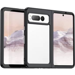Google Pixel Fold Hybrid Plastik Bagside Cover - Gennemsigtig / Sort