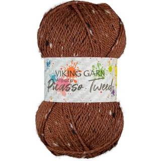 Viking Alpaca Picasso Tweed 952 Rust Indhold: 30% Alpakka Superfine, 30% Merino, 20% Donegal Tweed, 20% Nylon Vægt/længde:50g = ca. 175 meter Anbefalede pinde: 3 mm Strikkefasthed: 10 cm = 28 m Kan vaskes i maskinen, uldvask ved maks. 30ºC / Tørres fladt.
