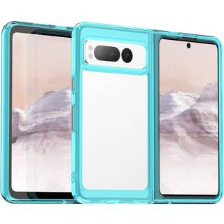 Google Pixel Fold Hybrid Plastik Bagside Cover - Gennemsigtig / Turkis