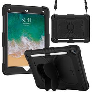 Sommerfugleformet kickstand PC + silikone tablet cover med skulderrem til iPad 9,7 tommer (2018)/(2017)/iPad Air 2 - sort