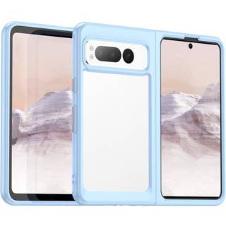 Google Pixel Fold Hybrid Plastik Bagside Cover - Gennemsigtig / Blå