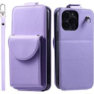 iPhone 15 Pro Max Vertikalt Kunst Læder Flip Cover m. Pung / Ståfunktion / Strop - Lilla