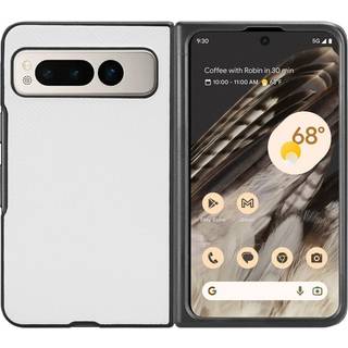 Google Pixel Fold Læderbetrukket Plastik Cover - Hvid Carbon
