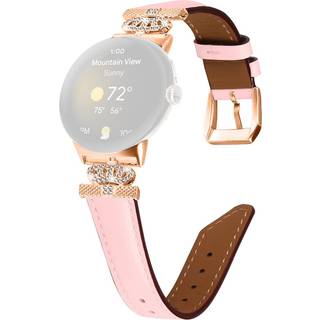 Google Pixel Watch 1 / 2 / 3 Læder Urrem m. Rose Gold Rhinsten Spænde - Lyserød
