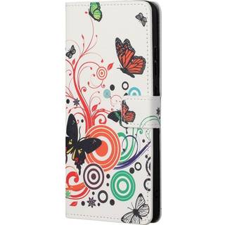 Google Pixel 7A Læder Flip Cover m. Pung & Ståfunktion - Hvid / Sommerfugle