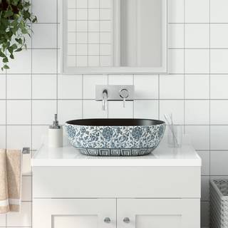 håndvask til bordplade 47x33x13 cm oval keramik sort og blå