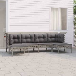 loungesæt til haven 6 dele med hynder polyrattan grå