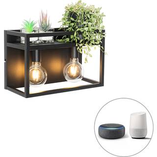 Smart væglampe sort med hylde inkl. 2 Wifi G95 - Cage Rack