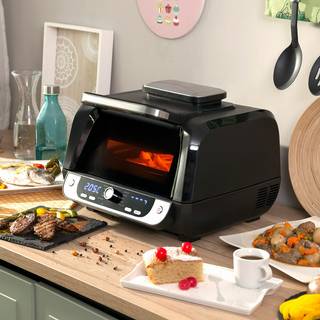 Varmluftsfrituregryde med grill, tilbehør og opskriftsbog InnovaGoods Fryinn 12-in-1 6000 Sort Stål 3400 W 6 L