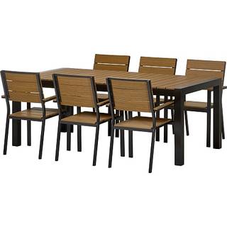 Canberra havemøbelsæt med 6 Carlton stole - teak look