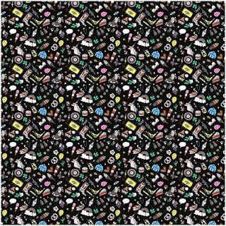 Stoff Icons schwarz-mehrfarbig 50x140cm - Schwarz, Bunt