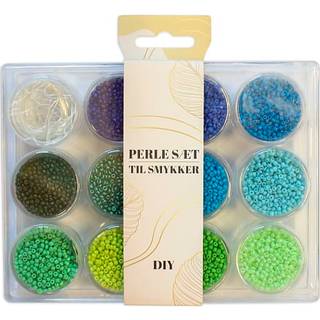 Perleæske små perler 12 stk. - grønne toner (På lager i varehus)