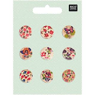 Knopfmix Floral 1,5cm 9 Stück Holz - Bunt