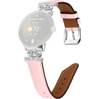 Google Pixel Watch 1 / 2 / 3 Læder Urrem m. Sølv Rhinsten Spænde - Lyserød