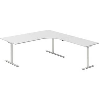 Office hæve-sænkebord 200x220cm i lys grå med alugråt stel højrevendt