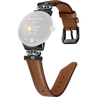 Google Pixel Watch 1 / 2 / 3 Læder Urrem m. Sort Rhinsten Spænde - Brun