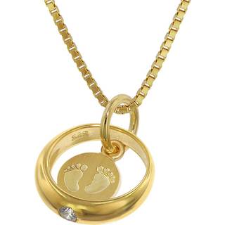 trendor 75395 Taufring Babyfüße Gold 585 / 14 Karat mit vergoldeter Kette