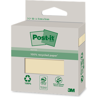 Post-it Canary Yellow 76x76 Recycl (2stk), 3M 7100254028, 6 pakker