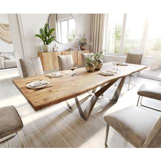 Esstisch Edge 260x100 Akazie Natur Spider Flachstahl Edelstahl Live-Edge - Natur, Silber