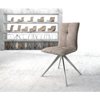 Esszimmerstuhl Maddy-Flex Mikrofaser Taupe Vintage Kreuzgestell kantig Edelstahl - Taupe, Silber