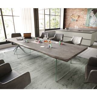 Esstisch Edge 260x100 Akazie Platin Glas Live-Edge - Platin, Transparent