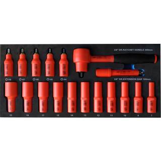 BATO VDE 1000V Topnøglesæt 3/8" Toppe 7-22mm. Stifttoppe 4-8mm EVA 1/3 (89202)
