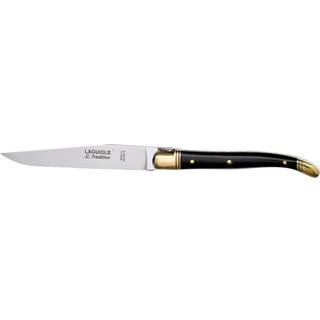 Steakkniv Sort Horn, 2 messingkraver - Laguiole Tradition
