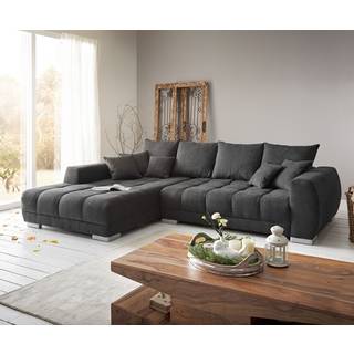 Ecksofa Josea 300x220 cm Mikrofaser Schwarz Recamiere links