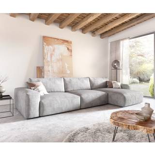 Ecksofa Lanzo XL 380x180 cm Cord Silbergrau Recamiere variabel