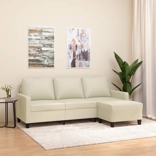 3-personers Sofa med Fodskammel 180 Cm Kunstlæder - Creme